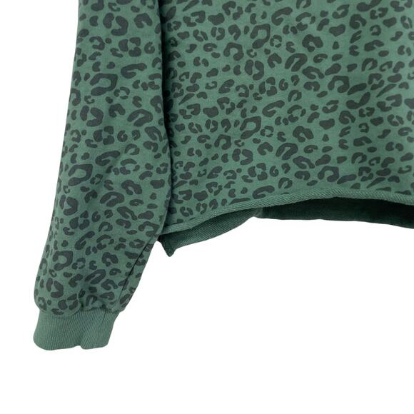 BlankNYC Cheetah Print Cropped Raw Hem Sweatshirt Green Womens Small - Picture 3 of 6